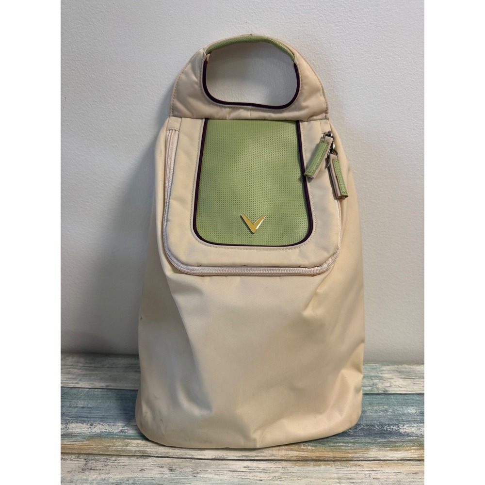 Vtg Callaway Golf Shoe Bag‎ Cream Sage Green Purple Ventilated Nylon Travel Case